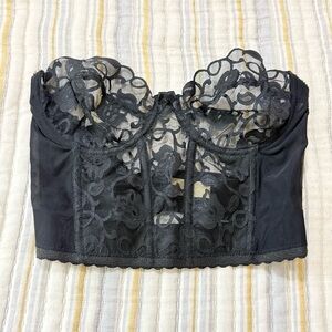 Vintage 70’s Victoria’s Secret Corset Black Lace Bustier Top Sz 36C low back bra